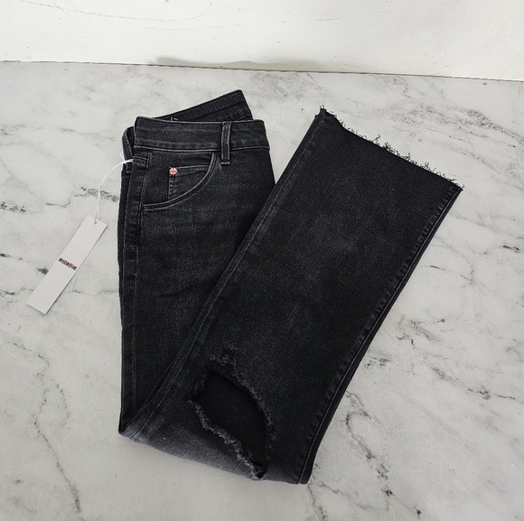 Hudson Jeans Collin Mid Rise Bootcut Flare Crop Distressed Black Jeans 27 NWT - Picture 4 of 10